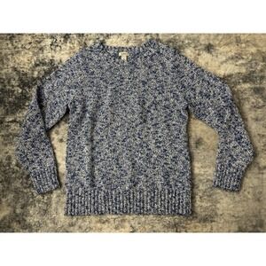 L.L.‎ Bean Women's Marled Blue White Sweater Small Chunky Knit Crew Pullover